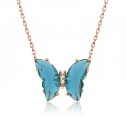 Gümüş Rose Turkuaz Cam Kelebek Kolye Gümüş Rose Turkuaz Cam Kelebek Kolye