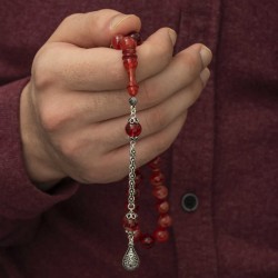 Gümüş Püskül Mercan Rengi Küre Sıkma Kehribar Tesbih Gümüş Püskül Mercan Rengi Küre Sıkma Kehribar Tesbih