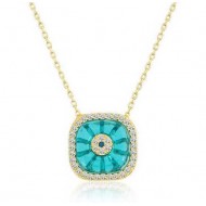 Gümüş Gold Kare Camgöz Nazar Bayan Kolye Gümüş Gold Kare Camgöz Nazar Bayan Kolye