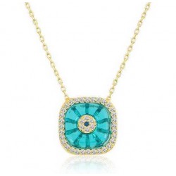 Gümüş Gold Kare Camgöz Nazar Bayan Kolye Gümüş Gold Kare Camgöz Nazar Bayan Kolye