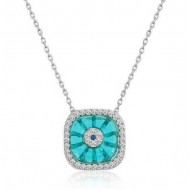 Gümüş Rodyum Kare Camgöz Nazar Bayan Kolye Gümüş Rodyum Kare Camgöz Nazar Bayan Kolye