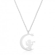 Gümüş Ayda Oturan Melek Bayan Kolye Gümüş Ayda Oturan Melek Bayan Kolye