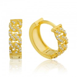 Gümüş Gold Örgü  Sıra Taşlı Halka Küpe Gümüş Gold Örgü  Sıra Taşlı Halka Küpe