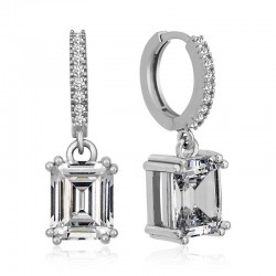 Gümüş Baget Taşlı Halka Küpe Gümüş Baget Taşlı Halka Küpe