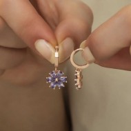 Gümüş Mor Çiçek Bayan Küpe Gümüş Mor Çiçek Bayan Küpe