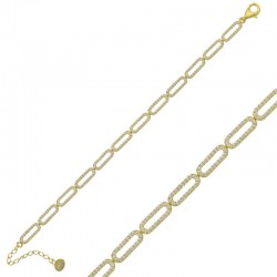 Gümüş Gold Oval Taşlı Bayan Bileklik Gümüş Gold Oval Taşlı Bayan Bileklik