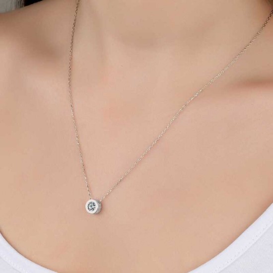 Peraland - Swarovski Taşlı Gümüş Çember Tektaş Bayan Kolye Swarovski Taşlı Gümüş Çember Tektaş Bayan Kolye