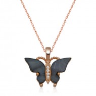 Gümüş Rose Antrasit Kaplangözü Taşlı Kelebek Kolye Gümüş Rose Antrasit Kaplangözü Taşlı Kelebek Kolye