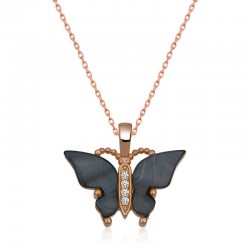 Gümüş Rose Antrasit Kaplangözü Taşlı Kelebek Kolye Gümüş Rose Antrasit Kaplangözü Taşlı Kelebek Kolye