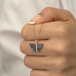 Gümüş Rose Antrasit Kaplangözü Taşlı Kelebek Kolye Gümüş Rose Antrasit Kaplangözü Taşlı Kelebek Kolye