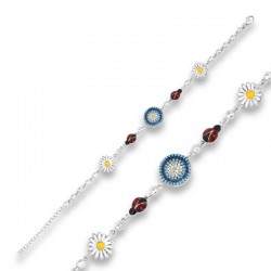 Gümüş Nazarlı Papatyalı Uğur Böcekli Bayan Bileklik Gümüş Nazarlı Papatyalı Uğur Böcekli Bayan Bileklik