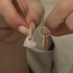 Gümüş Rose Halka Kalp Bayan Küpe Gümüş Rose Halka Kalp Bayan Küpe