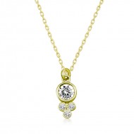 Gümüş Gold Çiğ Damlası Yuvarlak Tektaş Bayan Kolye Gümüş Gold Çiğ Damlası Yuvarlak Tektaş Bayan Kolye