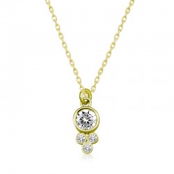 Gümüş Gold Çiğ Damlası Yuvarlak Tektaş Bayan Kolye Gümüş Gold Çiğ Damlası Yuvarlak Tektaş Bayan Kolye