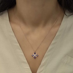 Gümüş Rose Mor Taşlı Umut Çiçeği Kolye Gümüş Rose Mor Taşlı Umut Çiçeği Kolye