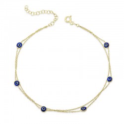 Gümüş Gold Çift Zincirli Nazar Halhal Gümüş Gold Çift Zincirli Nazar Halhal