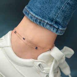 Gümüş Rose Çift Zincirli Nazar Halhal Gümüş Rose Çift Zincirli Nazar Halhal