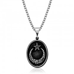 Gümüş Kelime-i Tevhid Yazılı Ay Yıldız Erkek kolye Gümüş Kelime-i Tevhid Yazılı Ay Yıldız Erkek kolye