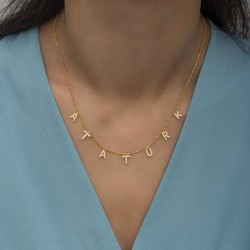 Gümüş Gold Atatürk Yazılı Bayan Kolye Gümüş Gold Atatürk Yazılı Bayan Kolye