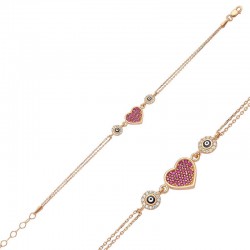 Gümüş Pembe Kalpli Bayan Bileklik Gümüş Pembe Kalpli Bayan Bileklik