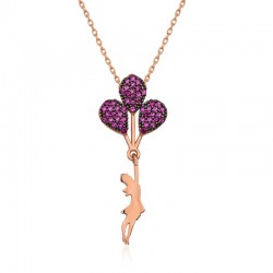 Gümüş Rose Kırmızı Balonlu Kız Kolye Gümüş Rose Kırmızı Balonlu Kız Kolye