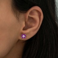 Gümüş Mor Yonca Küpe Gümüş Mor Yonca Küpe