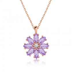 Gümüş Rose Lila Çiçek Kolye Gümüş Rose Lila Çiçek Kolye