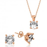 Gümüş Rose Tek Taş İkili Set Gümüş Rose Tek Taş İkili Set