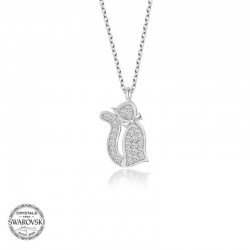 Swarovski Taşlı Gümüş Kedi Bayan Kolye
