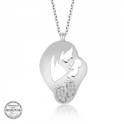 Swarovski Taşlı Gümüş Anne Bebek Bayan Kolye