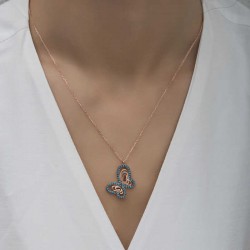 Gümüş Rose Turkuaz Taşlı Kelebek Kadın Kolye Gümüş Rose Turkuaz Taşlı Kelebek Kadın Kolye