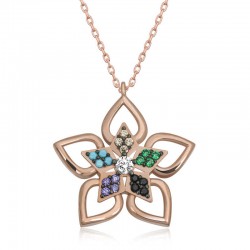 Gümüş Rose Renkli Taşlı Çiçek Kadın Kolye Gümüş Rose Renkli Taşlı Çiçek Kadın Kolye