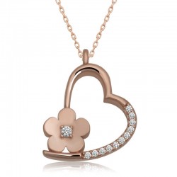 Gümüş Rose Çiçekli Kalp Kadın Kolye Gümüş Rose Çiçekli Kalp Kadın Kolye