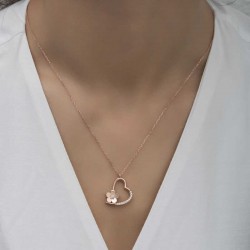 Gümüş Rose Çiçekli Kalp Kadın Kolye Gümüş Rose Çiçekli Kalp Kadın Kolye