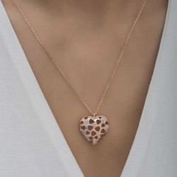 Gümüş Rose Bombeli Kalp Kadın Kolye Gümüş Rose Bombeli Kalp Kadın Kolye