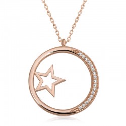 Gümüş Rose Yıldız Detaylı Halka Kadın Kolye Gümüş Rose Yıldız Detaylı Halka Kadın Kolye
