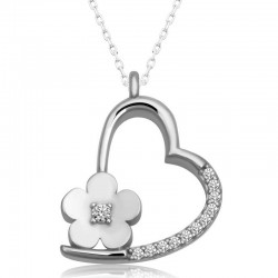 Gümüş Çiçekli Kalp Kadın Kolye Gümüş Çiçekli Kalp Kadın Kolye