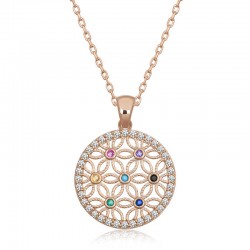 Gümüş Rose Renkli Taşlı Yaşam Çiçeği Kadın Kolye Gümüş Rose Renkli Taşlı Yaşam Çiçeği Kadın Kolye