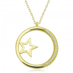Gümüş Gold Yıldız Detaylı Halka Kadın Kolye Gümüş Gold Yıldız Detaylı Halka Kadın Kolye