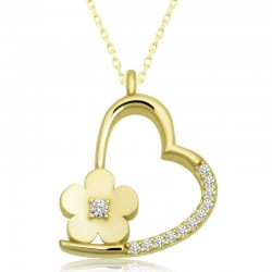 Gümüş Gold Çiçekli Kalp Kadın Kolye Gümüş Gold Çiçekli Kalp Kadın Kolye