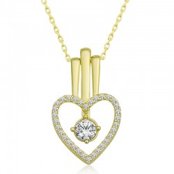 Gümüş Gold Kalpli Tek Taş Kadın Kolye Gümüş Gold Kalpli Tek Taş Kadın Kolye