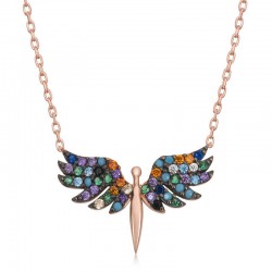 Gümüş Rose Mix Taşlı Mikail Meleği Kadın Kolye Gümüş Rose Mix Taşlı Mikail Meleği Kadın Kolye