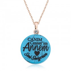 Gümüş Rose Turkuaz Taşlı Annem Yazılı Kadın Kolye Gümüş Rose Turkuaz Taşlı Annem Yazılı Kadın Kolye
