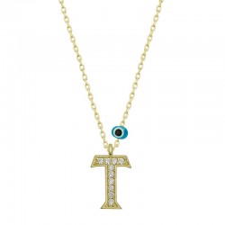 Gümüş Nazar Gold T Harfi Kadın Kolye Gümüş Nazar Gold T Harfi Kadın Kolye