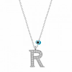 Gümüş Nazar Rodyum R Harfi Kadın Kolye Gümüş Nazar Rodyum R Harfi Kadın Kolye
