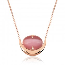 Gümüş Pembe Kedi Gözü Taşlı Hilal Kolye Gümüş Pembe Kedi Gözü Taşlı Hilal Kolye