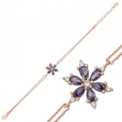 Gümüş Rose Mor Lotus Çiçeği Kadın Bileklik Gümüş Rose Mor Lotus Çiçeği Kadın Bileklik