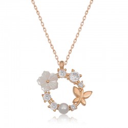 Gümüş Rose Manolya Çiçeği Kelebek Kadın Kolye Gümüş Rose Manolya Çiçeği Kelebek Kadın Kolye