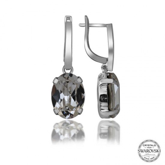 Swarovski Crystal Taşlı Gümüş Beyaz Oval Sallantılı Kadın Küpe Swarovski Crystal Taşlı Gümüş Beyaz Oval Sallantılı Kadın Küpe