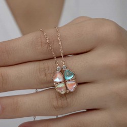 Gümüş Rose Renkli Açılabilen Yonca Kadın Kolye Gümüş Rose Renkli Açılabilen Yonca Kadın Kolye